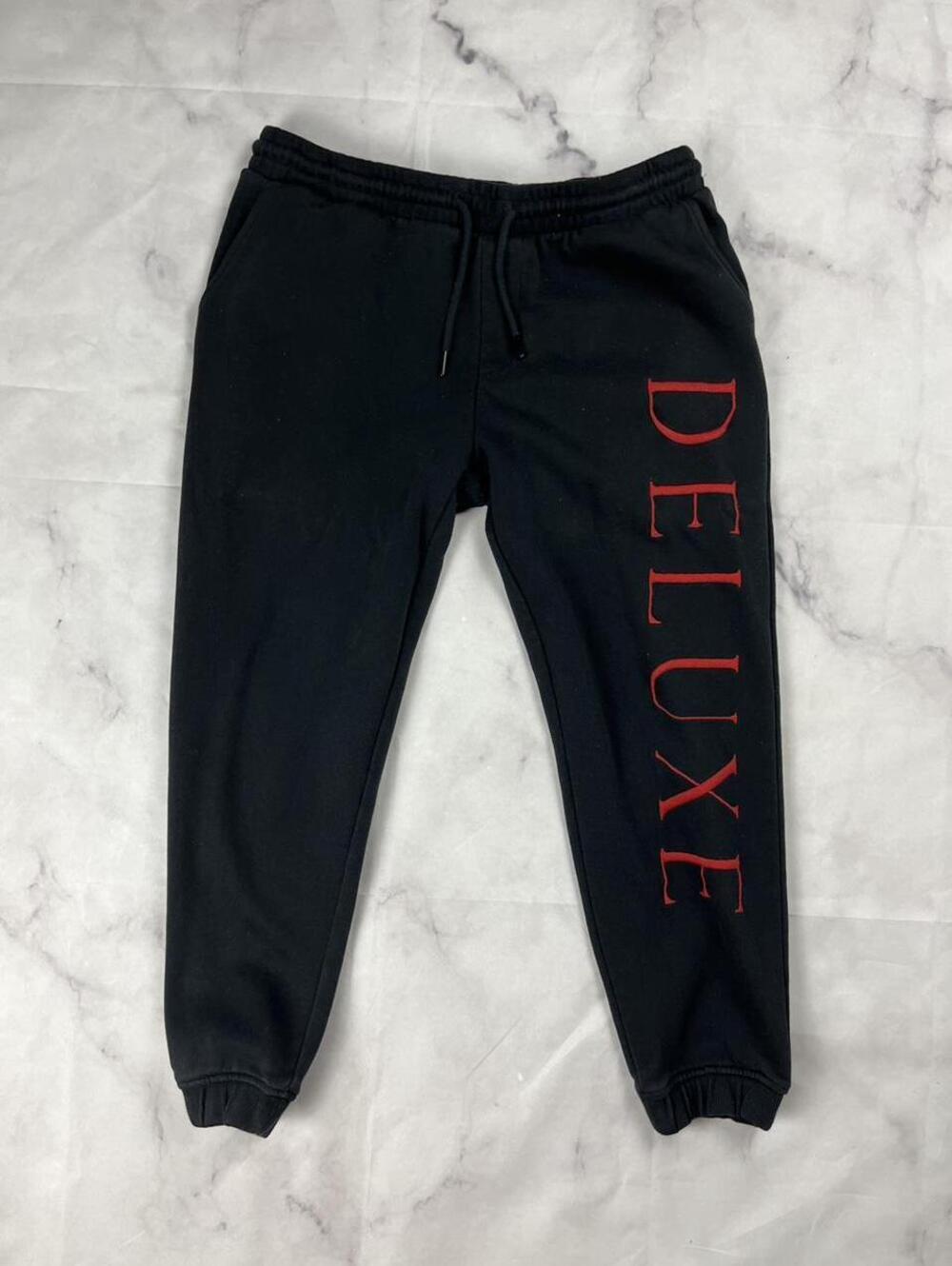 Deluxe Black Jogger Sweatpants with Red Embroidered Logo